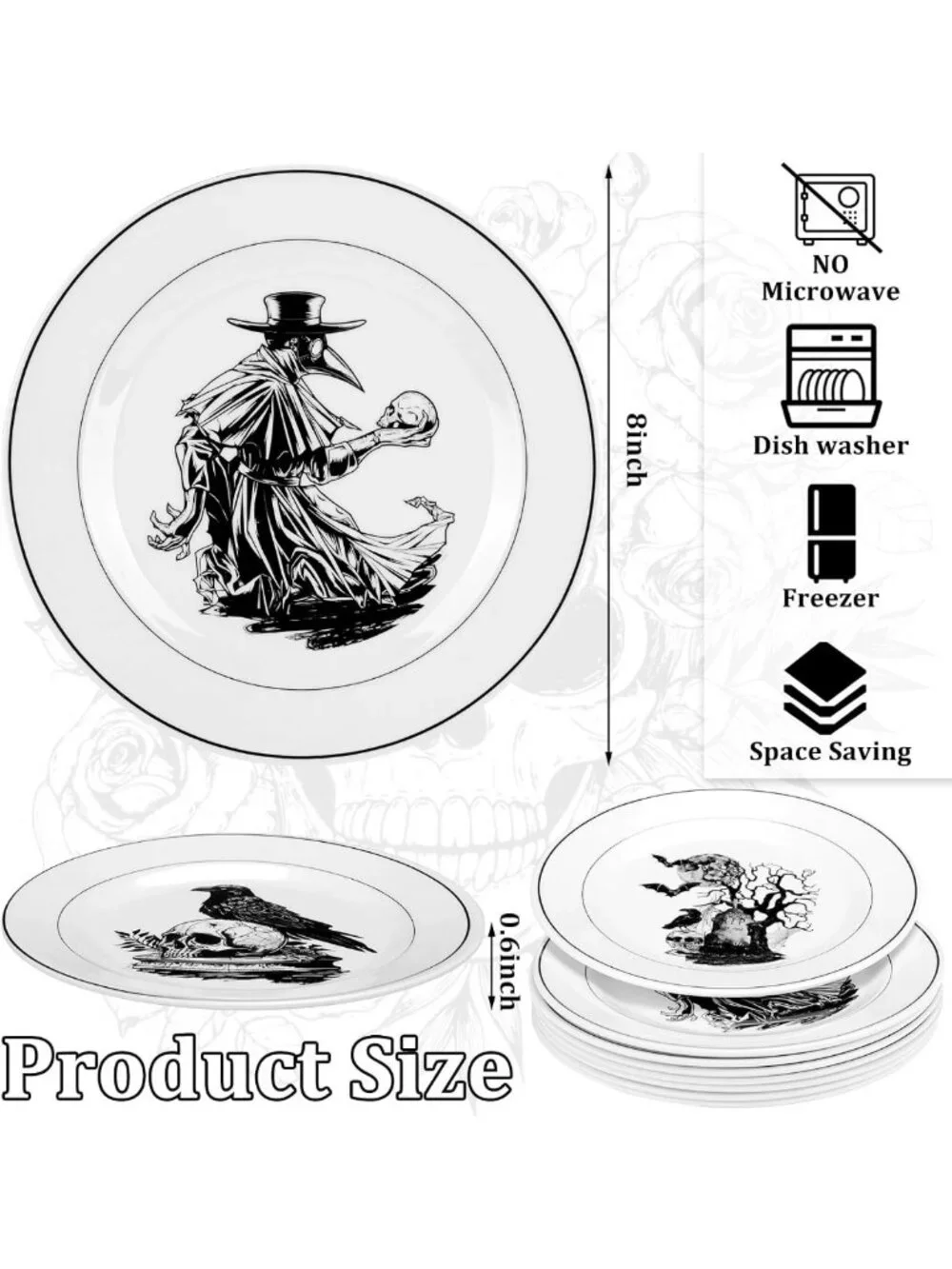 8 Pcs Halloween Dinnerware Set - Spooky Plates & Serving Dishes for Festive